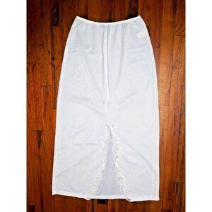 Vintage Sears Half Slip The Doesnt Slip Nylon Sz M maxi w/lace slit Ivory pullon